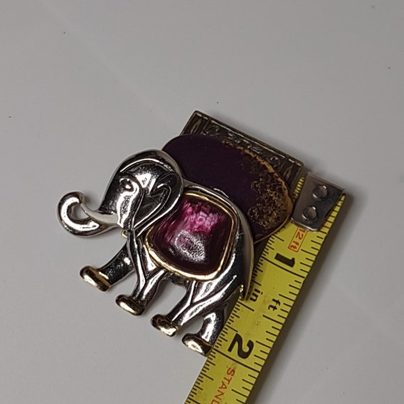 Pretty Silver Tone And Purple Heavy Metal Homemade Elephant Brooch - Picture 9 of 13